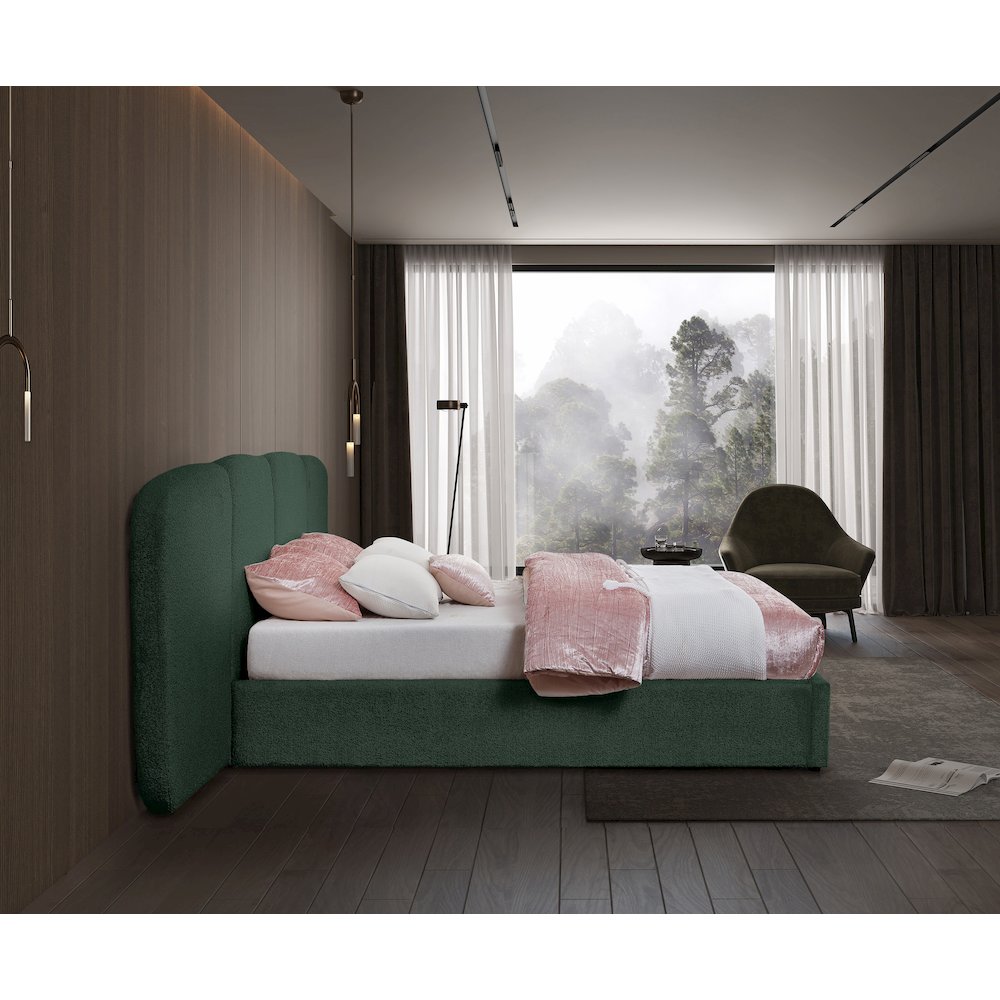Shiloh Green Green Boucle Fabric King Bed. Picture 5