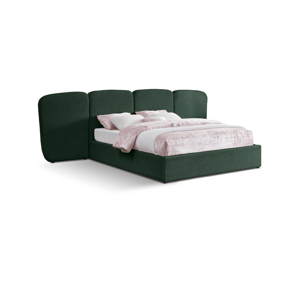 Shiloh Green Green Boucle Fabric Queen Bed. Picture 1