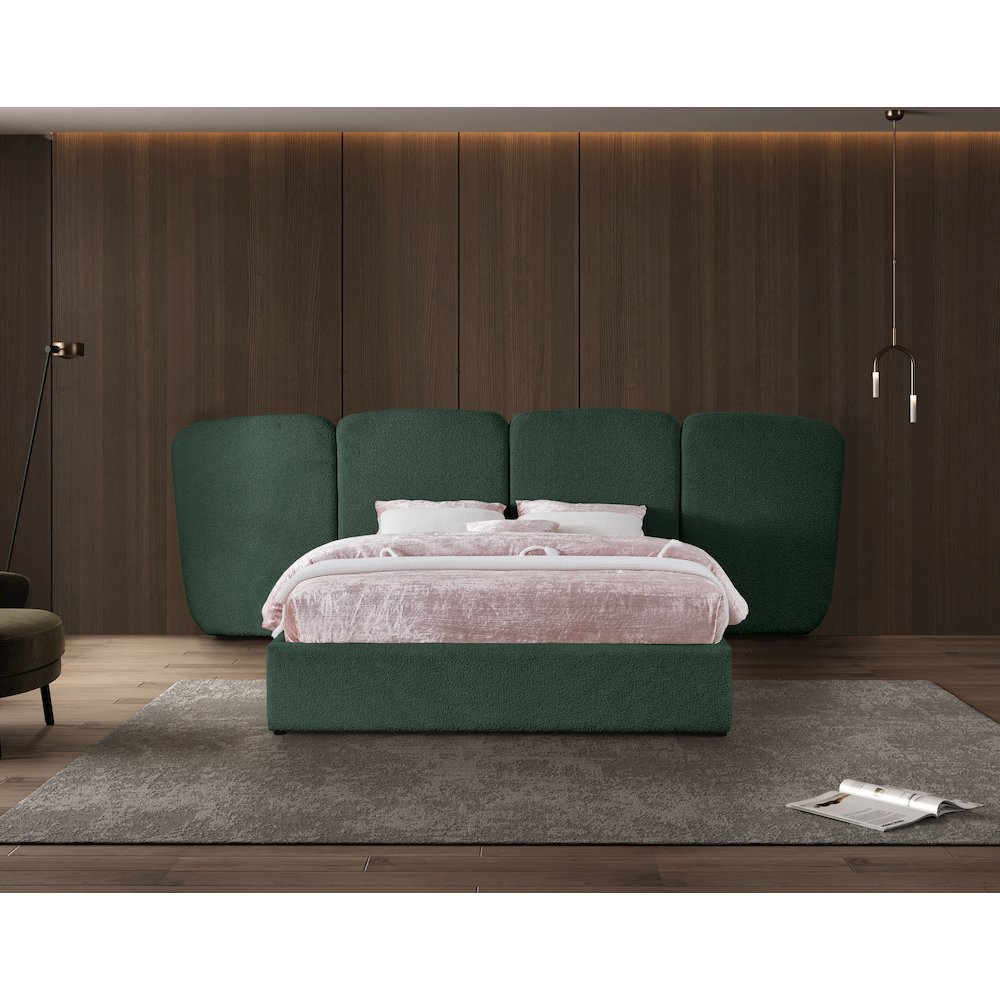 Shiloh Green Green Boucle Fabric Queen Bed. Picture 3