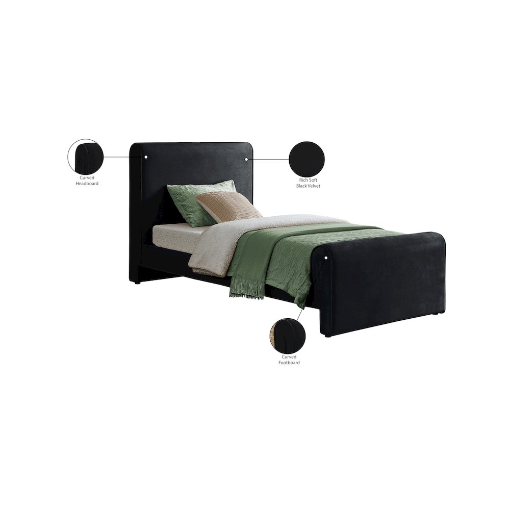Sloan Black Velvet Twin Bed. Picture 7