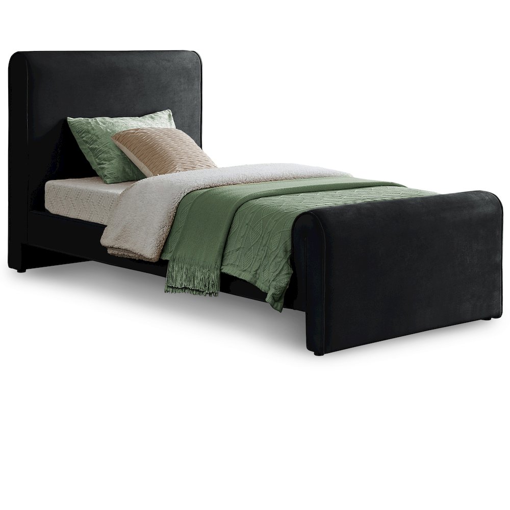 Sloan Black Velvet Twin Bed. Picture 1