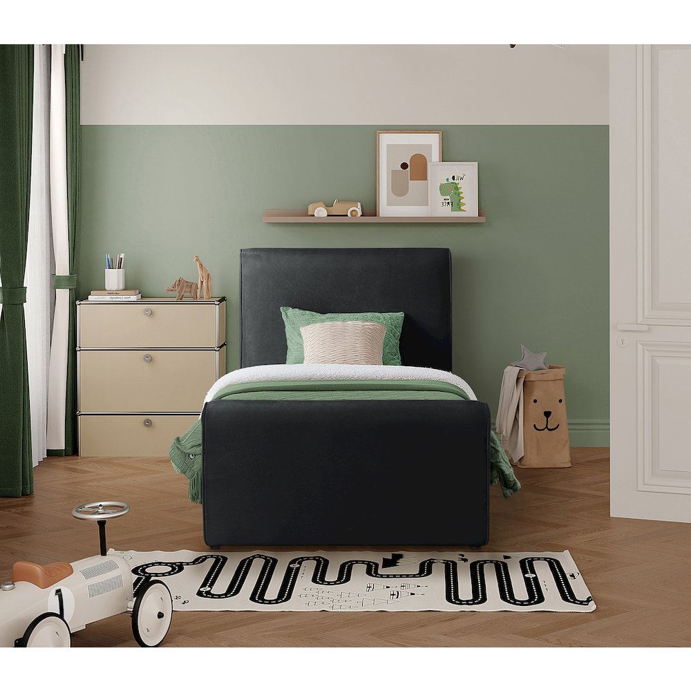 Sloan Black Velvet Twin Bed. Picture 3