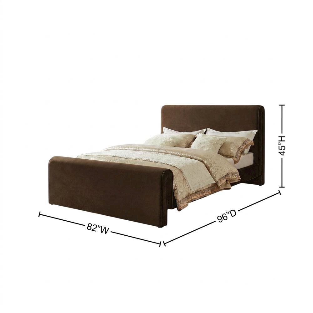 Velvet King Platform Bed with Panel Headboard and Footboard, Brown Velvet. Picture 5