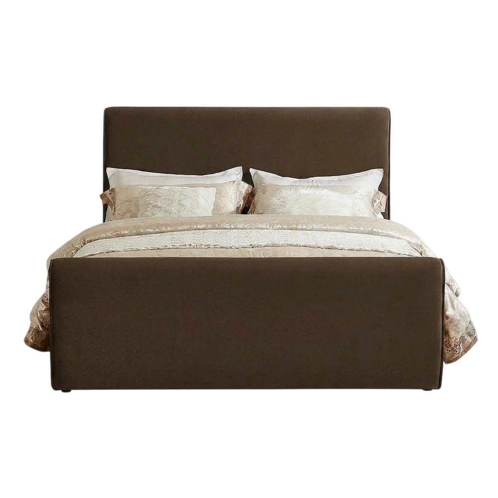 Velvet King Platform Bed with Panel Headboard and Footboard, Brown Velvet. Picture 1