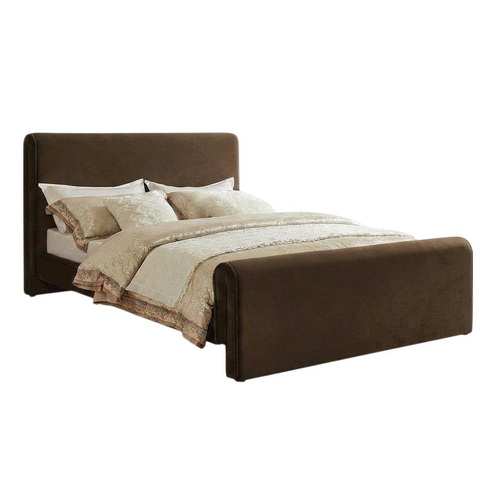 Velvet King Platform Bed with Panel Headboard and Footboard, Brown Velvet. Picture 4