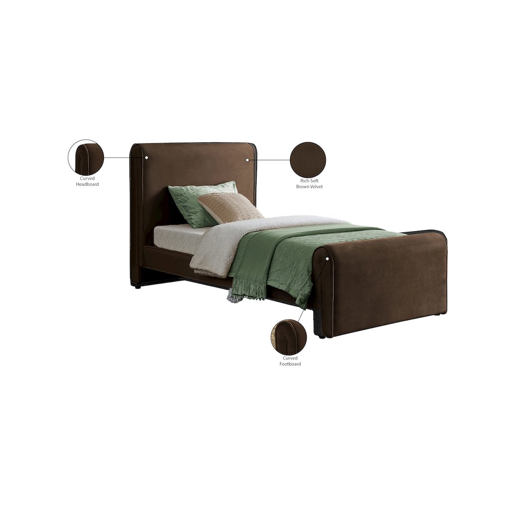 Sloan Brown Velvet Twin Bed. Picture 7