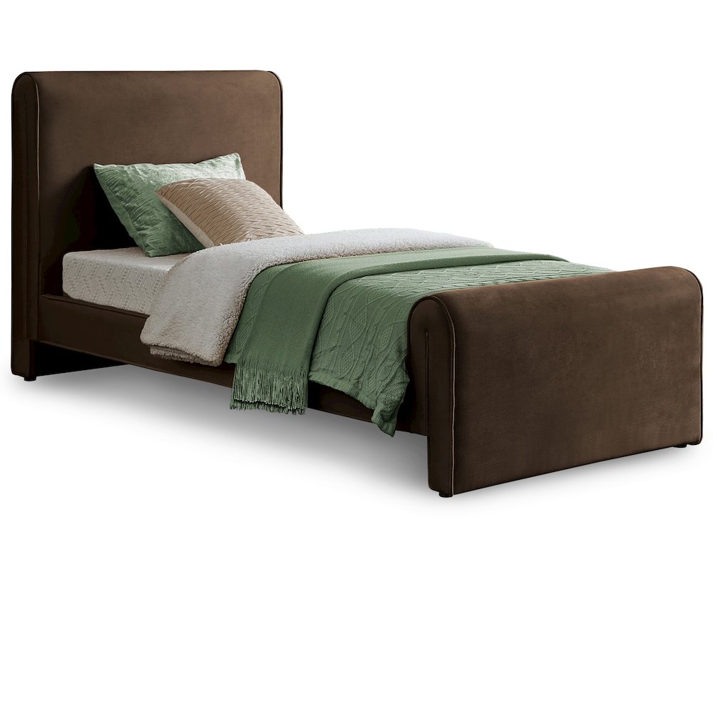 Sloan Brown Velvet Twin Bed. Picture 1