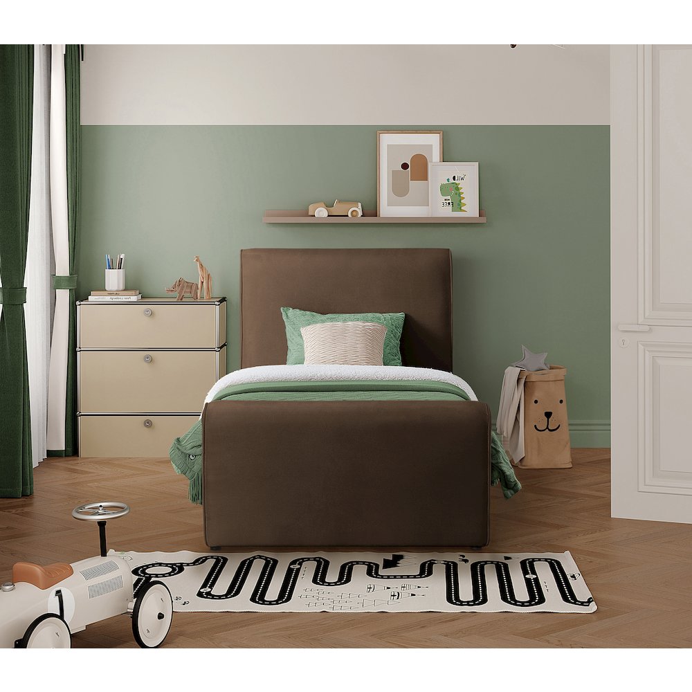 Sloan Brown Velvet Twin Bed. Picture 3