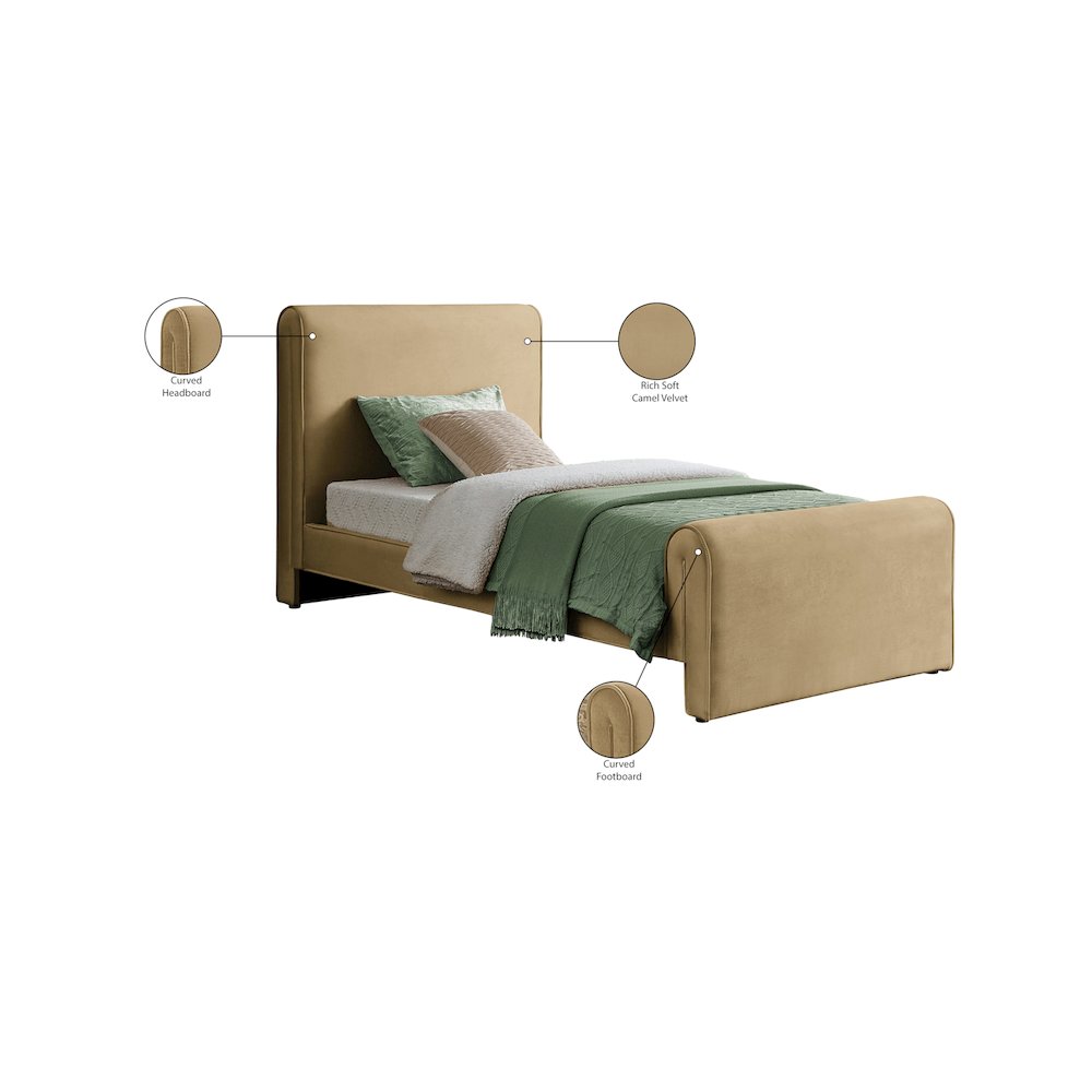 Sloan Camel Velvet Twin Bed. Picture 7