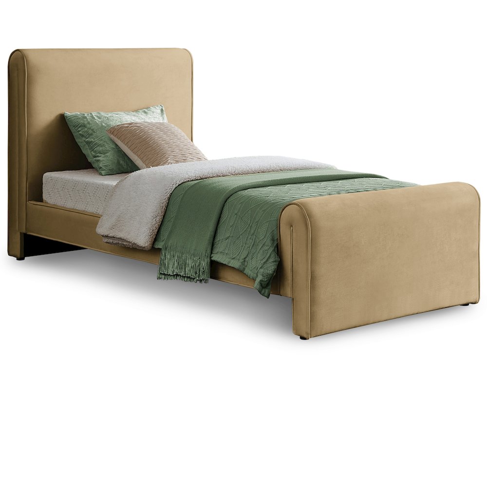 Sloan Camel Velvet Twin Bed. Picture 1