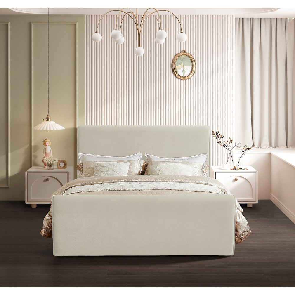 Sloan Cream Velvet Queen Bed. Picture 3
