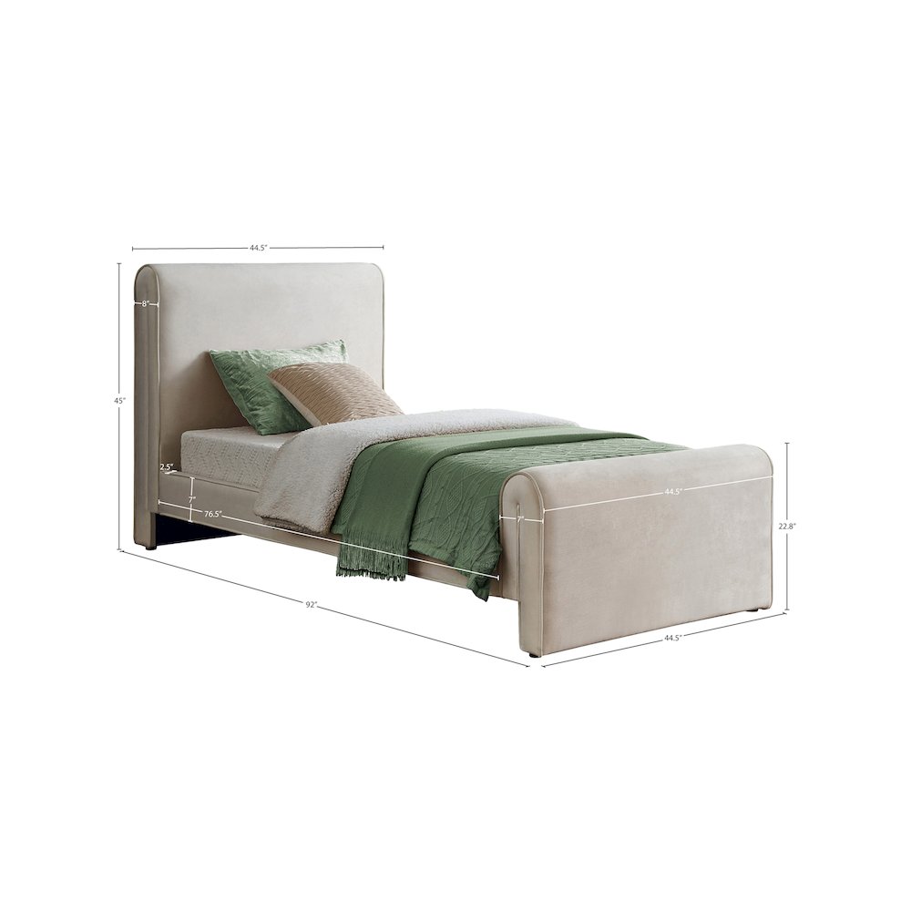 Sloan Cream Velvet Twin Bed. Picture 6