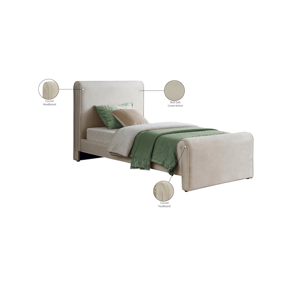 Sloan Cream Velvet Twin Bed. Picture 7