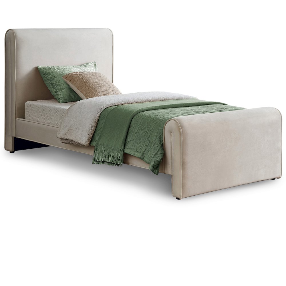 Sloan Cream Velvet Twin Bed. Picture 1