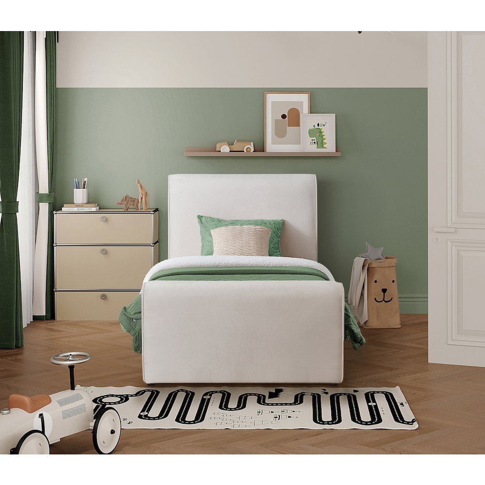 Sloan Cream Velvet Twin Bed. Picture 3