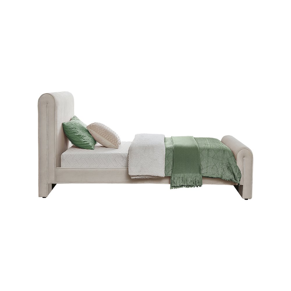 Sloan Cream Velvet Twin Bed. Picture 4