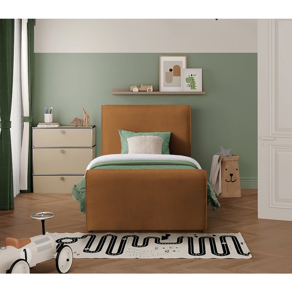Sloan Saddle Velvet Twin Bed. Picture 3