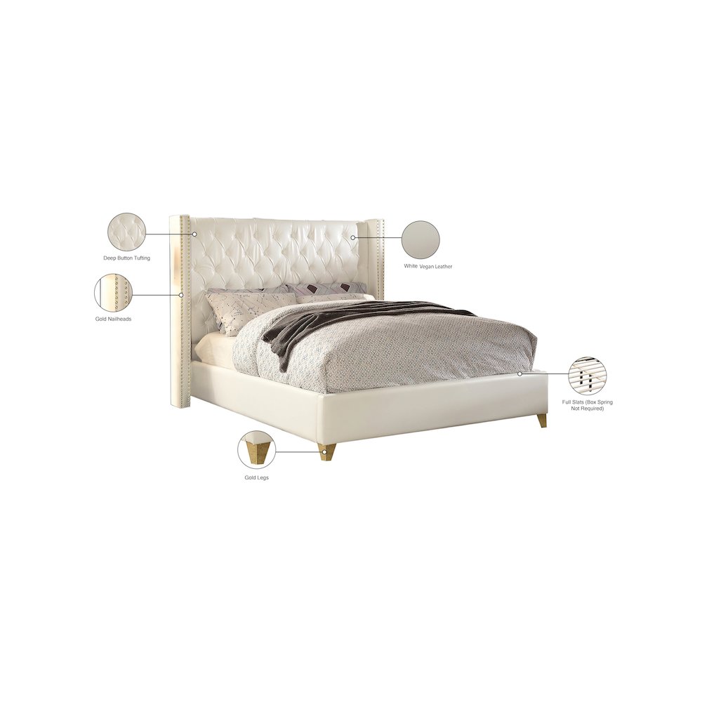 Soho White Vegan Leather Full Bed. Picture 3