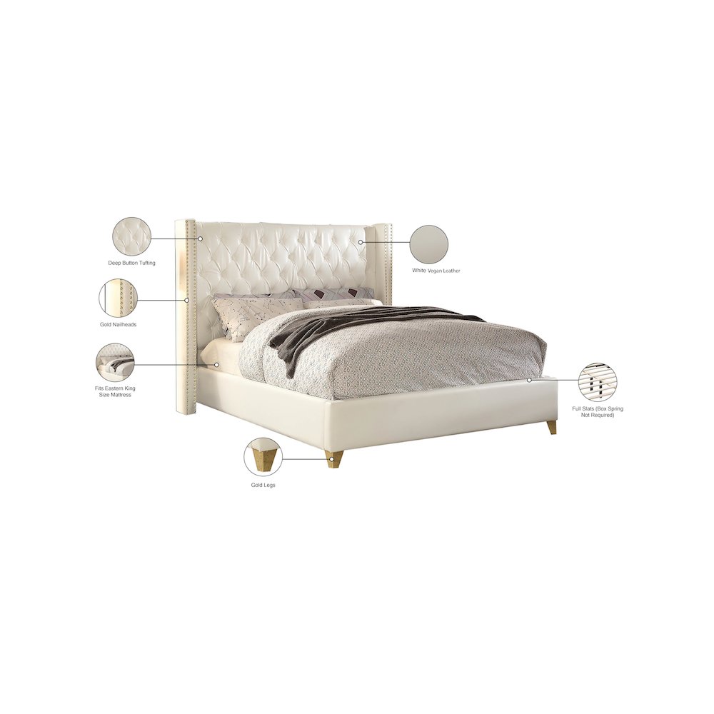 Soho White Vegan Leather King Bed. Picture 3