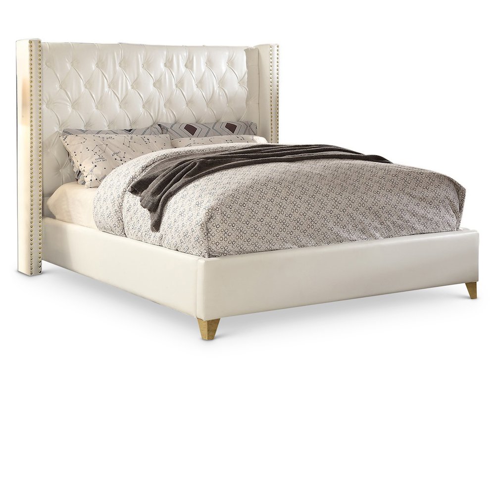 Soho White Vegan Leather King Bed. Picture 1