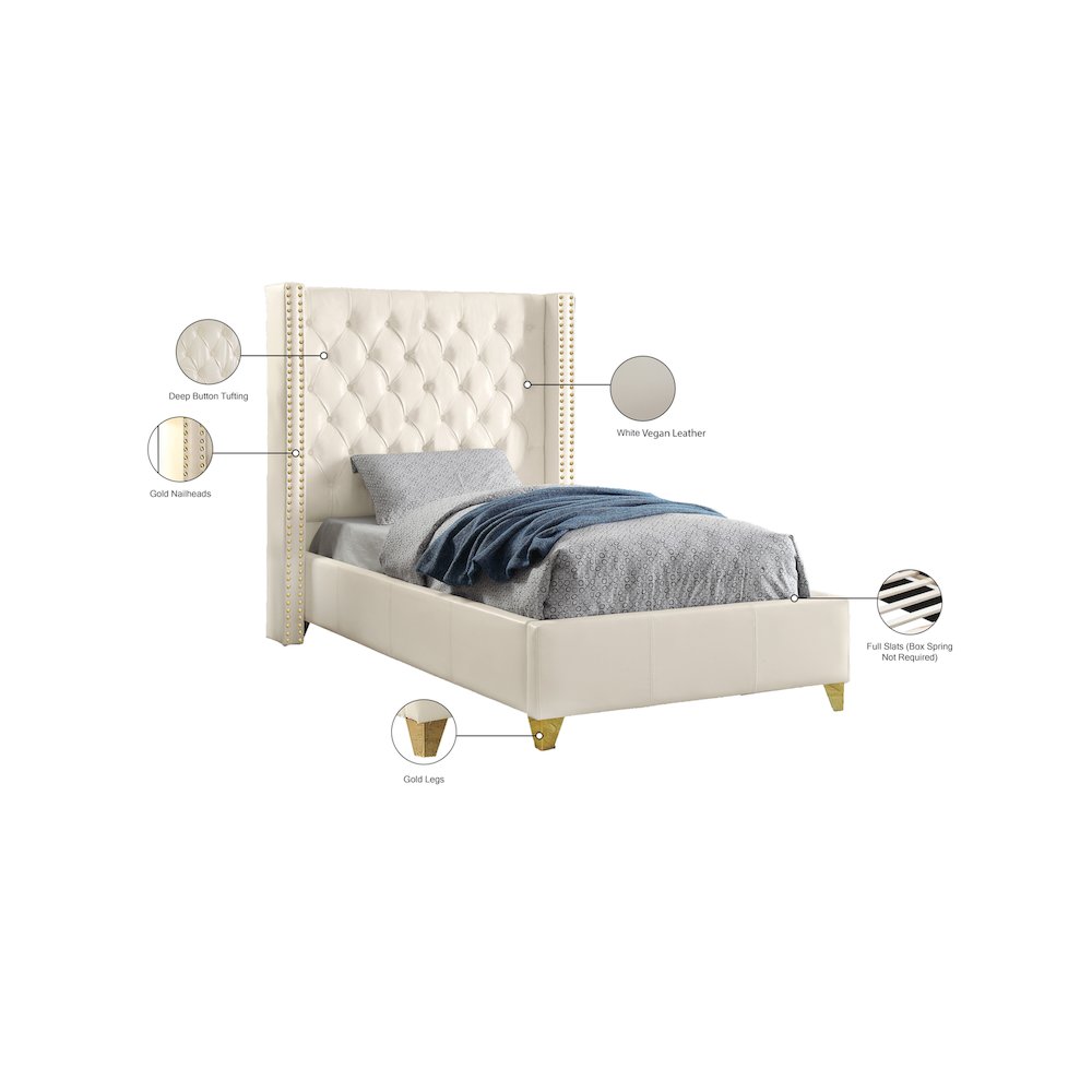 Soho White Vegan Leather Twin Bed. Picture 3