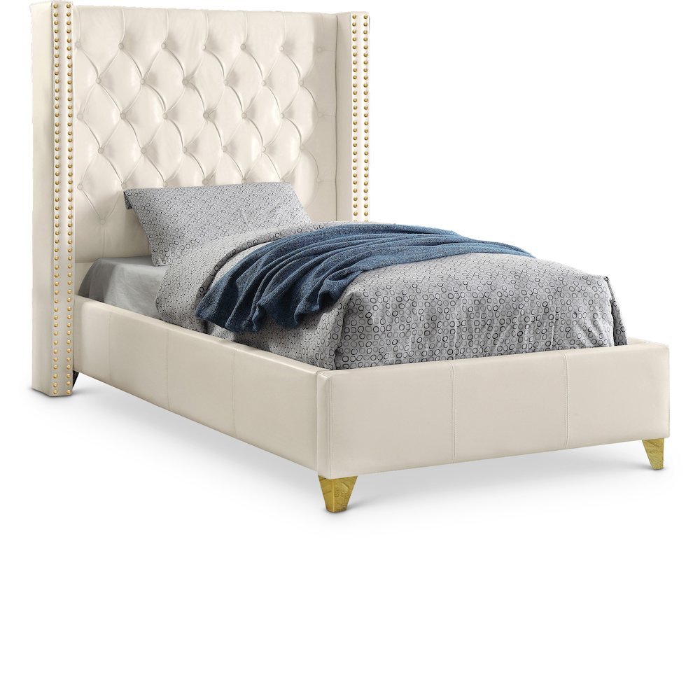 Soho White Vegan Leather Twin Bed. Picture 1