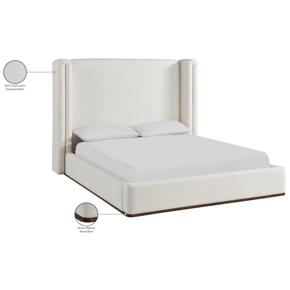 Solange Cream Linen Textured Fabric Upholstered Full Bed. Picture 12