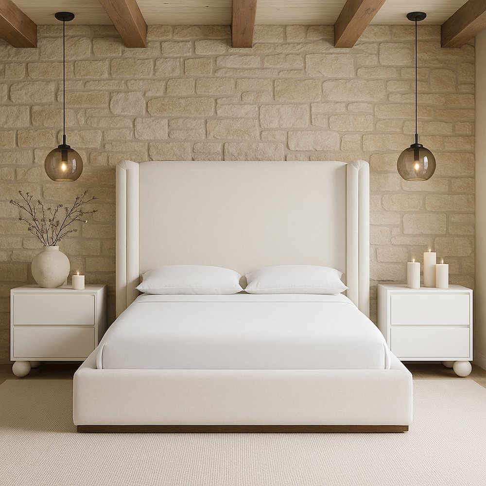 Solange Cream Linen Textured Fabric Upholstered Full Bed. Picture 7