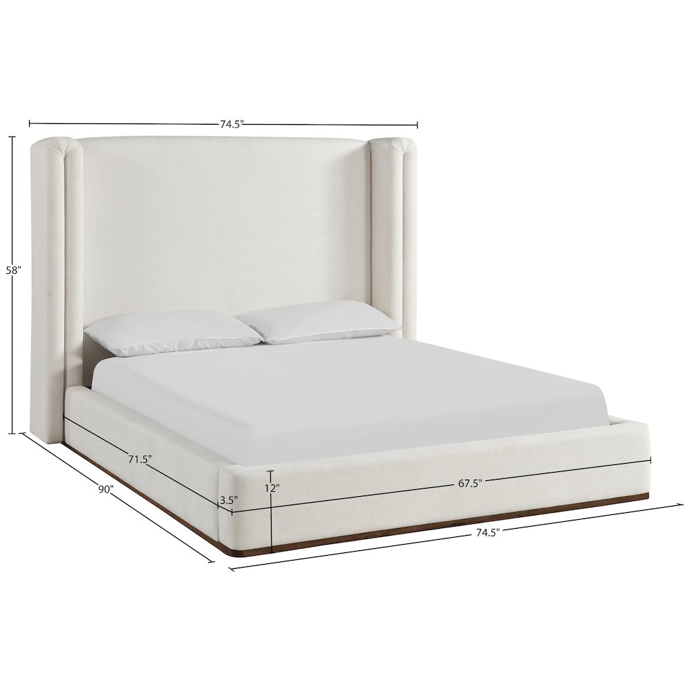 Solange Cream Linen Textured Fabric Upholstered Queen Bed. Picture 11