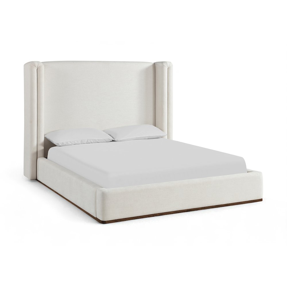 Solange Cream Linen Textured Fabric Upholstered Queen Bed. Picture 1