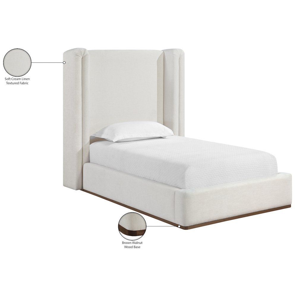 Solange Cream Linen Textured Fabric Upholstered Twin Bed. Picture 12