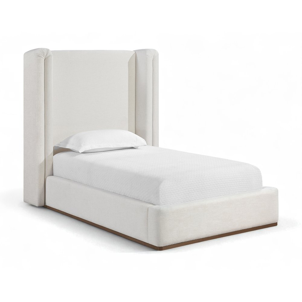 Solange Cream Linen Textured Fabric Upholstered Twin Bed. Picture 1