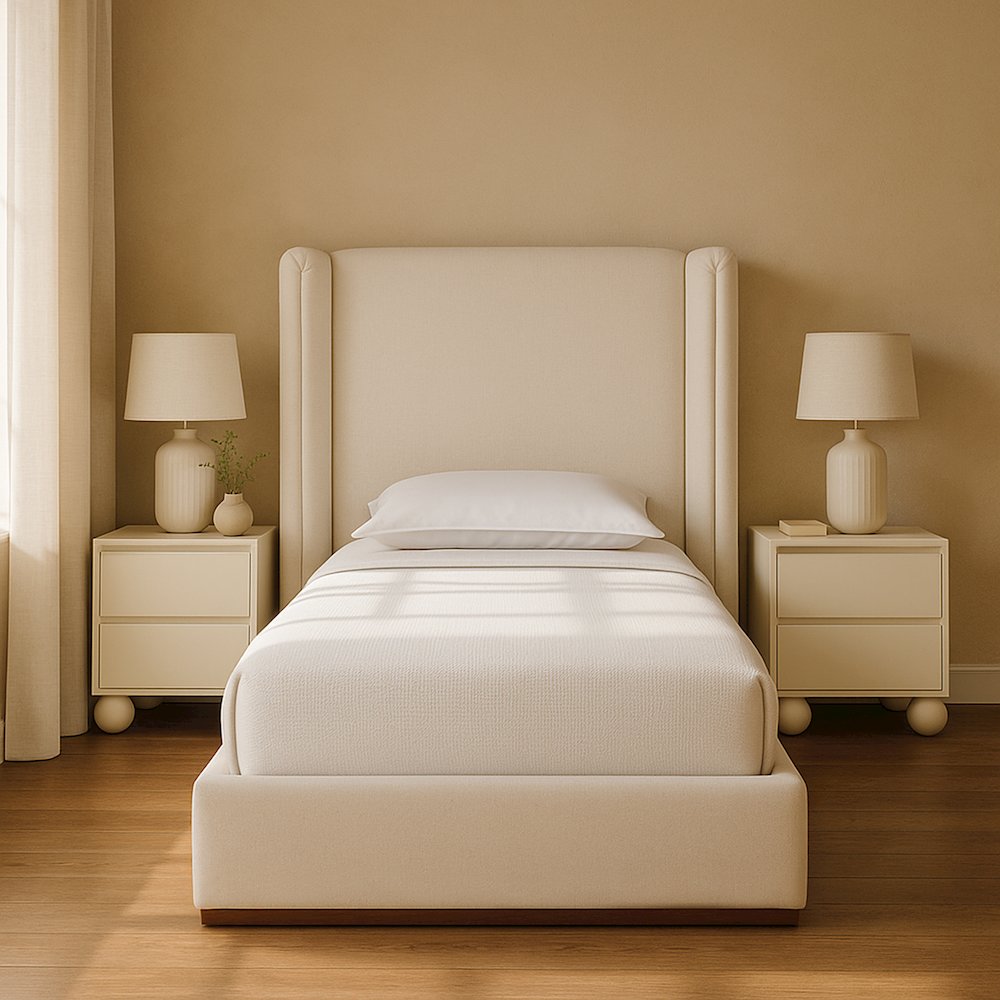 Solange Cream Linen Textured Fabric Upholstered Twin Bed. Picture 7