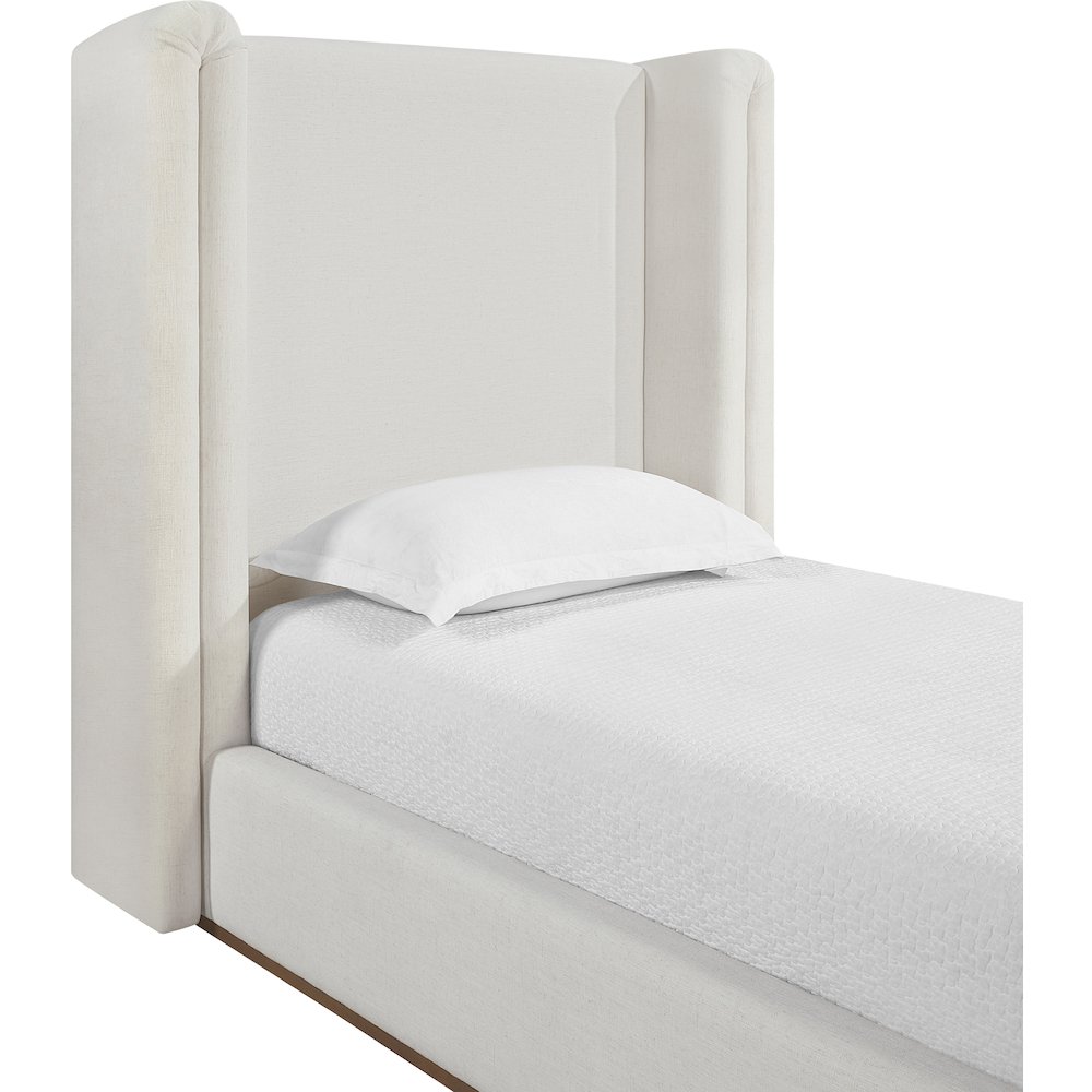 Solange Cream Linen Textured Fabric Upholstered Twin Bed. Picture 4