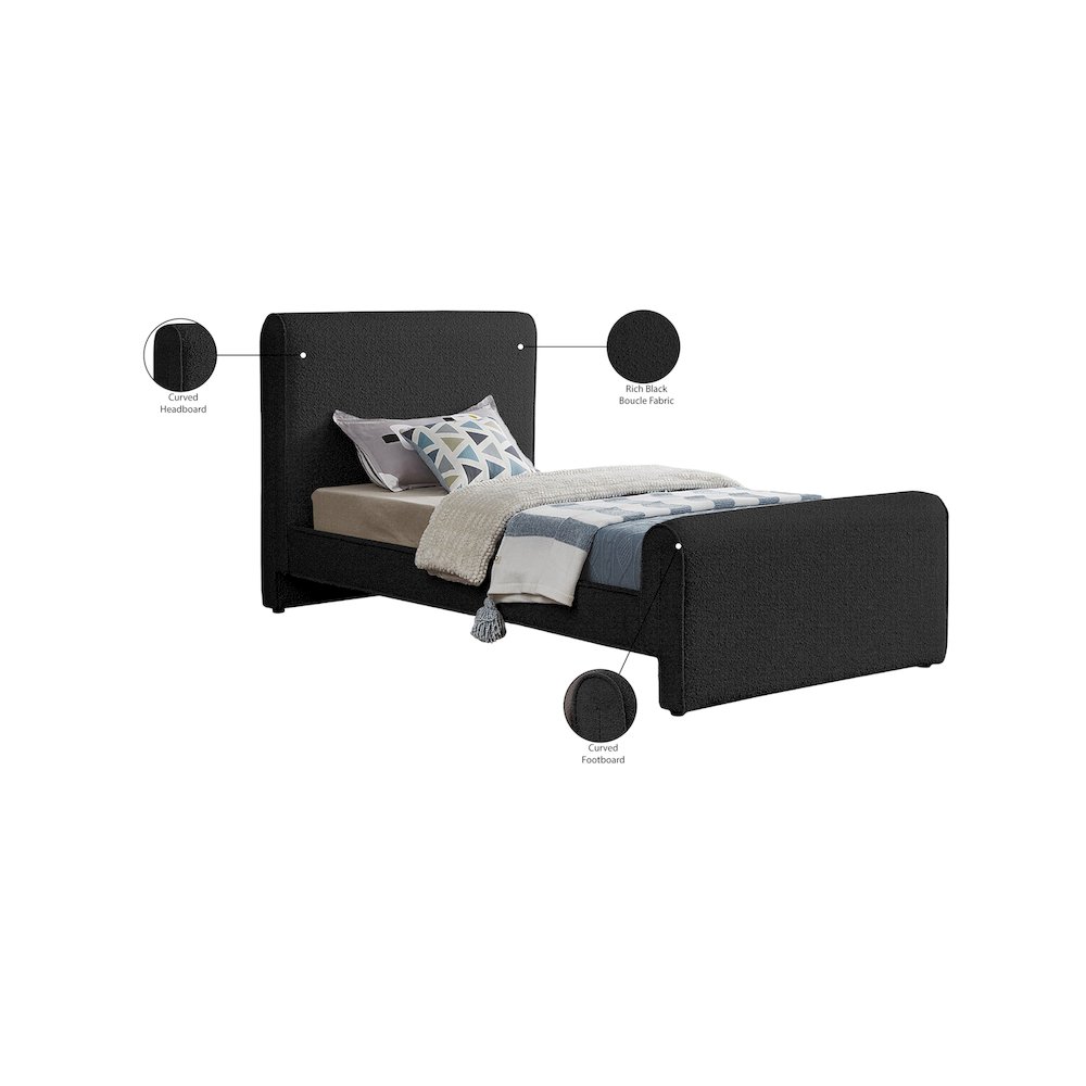 Stylus Black Boucle Fabric Twin Bed. Picture 8