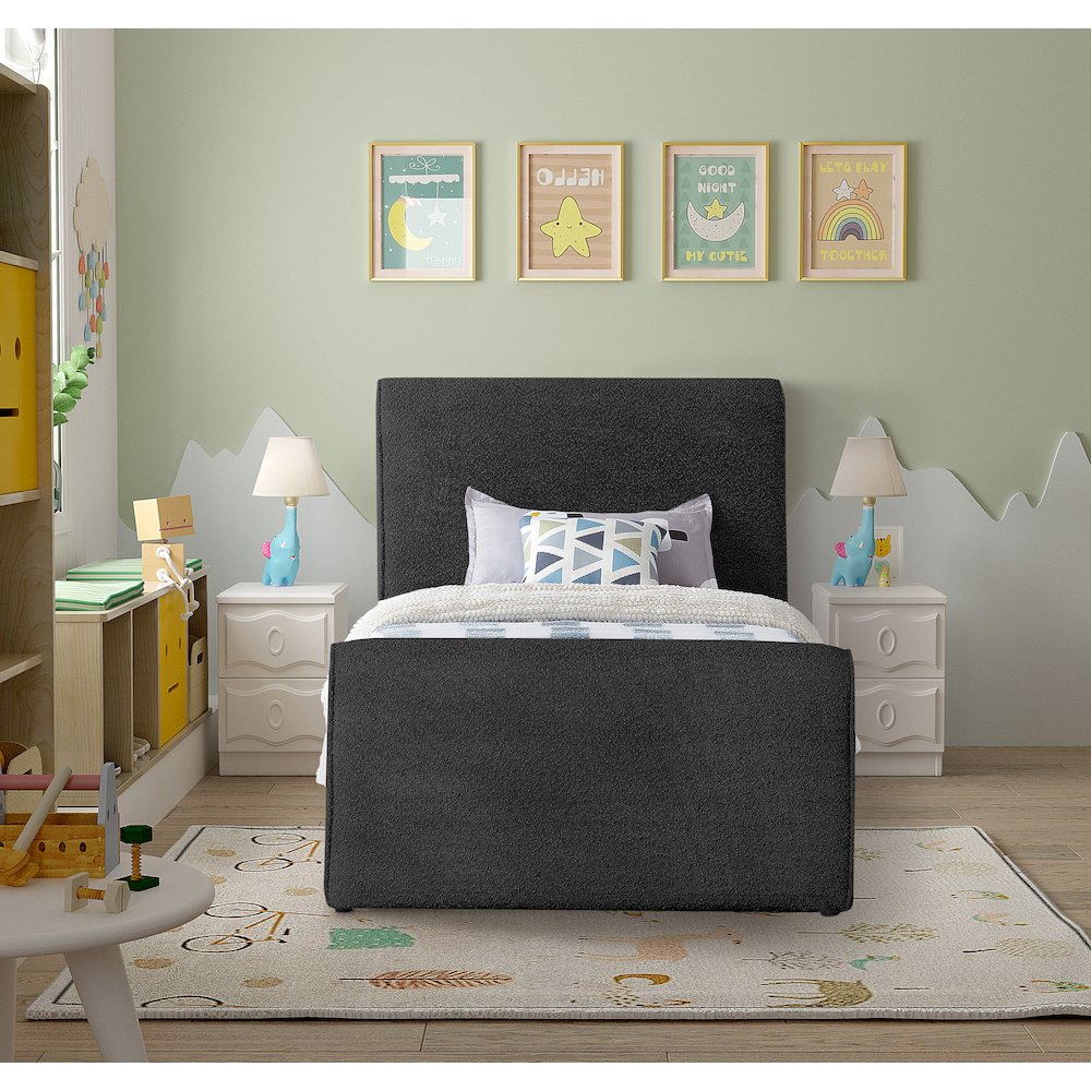 Stylus Black Boucle Fabric Twin Bed. Picture 3