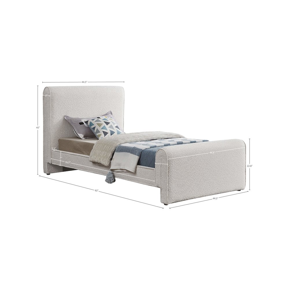 Stylus Cream Boucle Fabric Twin Bed. Picture 7