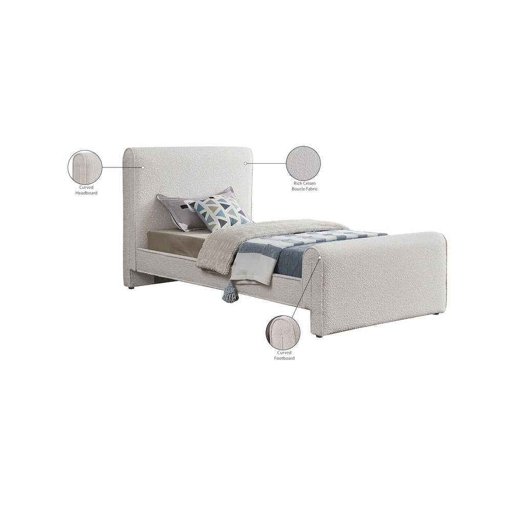 Stylus Cream Boucle Fabric Twin Bed. Picture 8