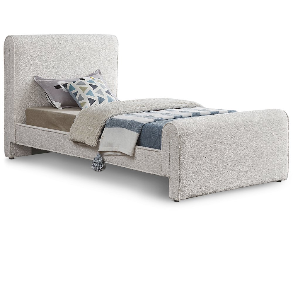 Stylus Cream Boucle Fabric Twin Bed. Picture 1