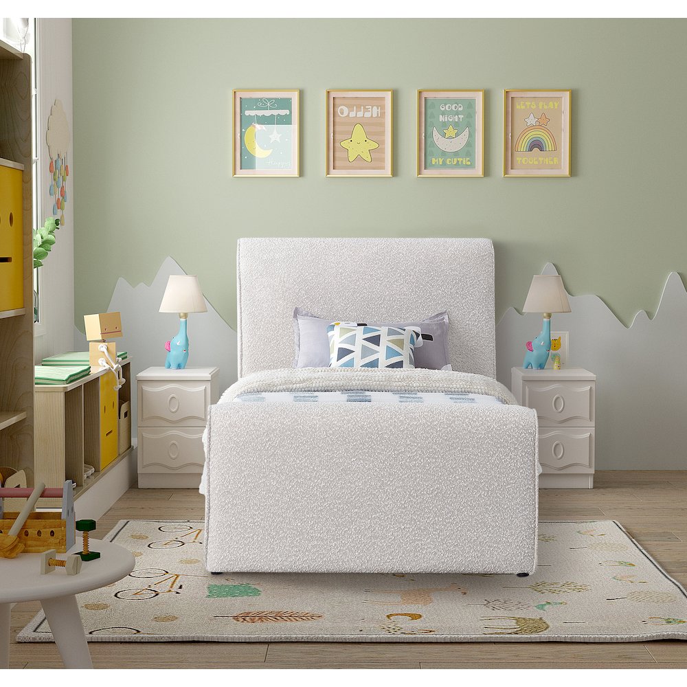 Stylus Cream Boucle Fabric Twin Bed. Picture 3