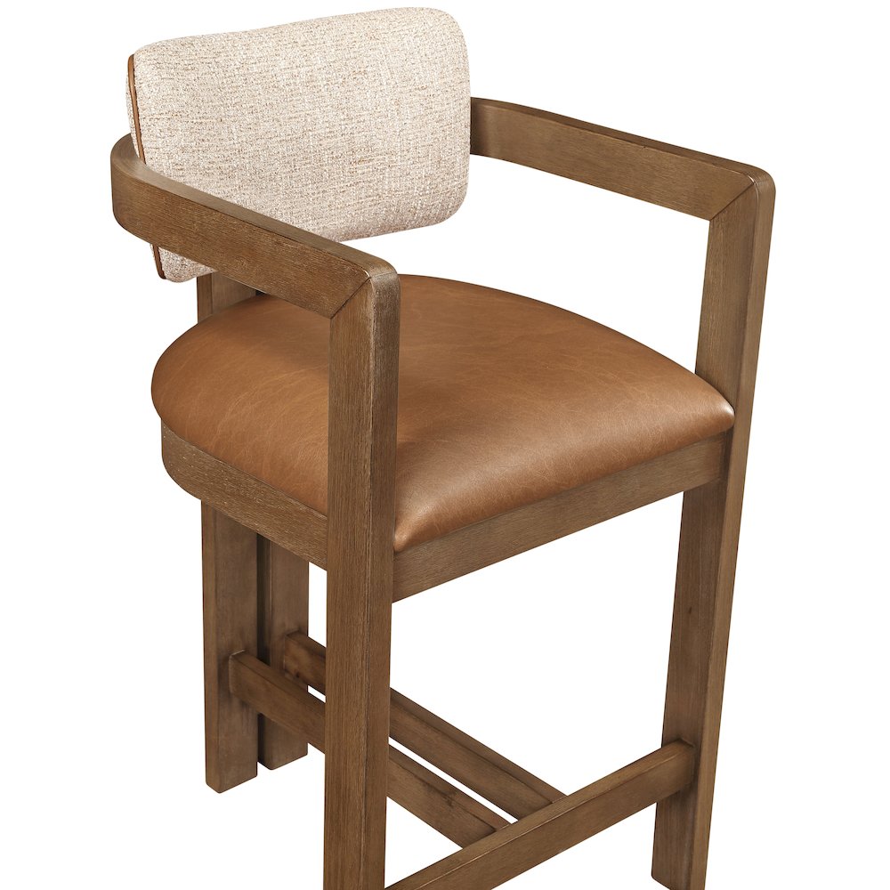 Ravina Cognac Vegan Leather and Linen Textured Fabric Upholstered Counter Stool. Picture 6
