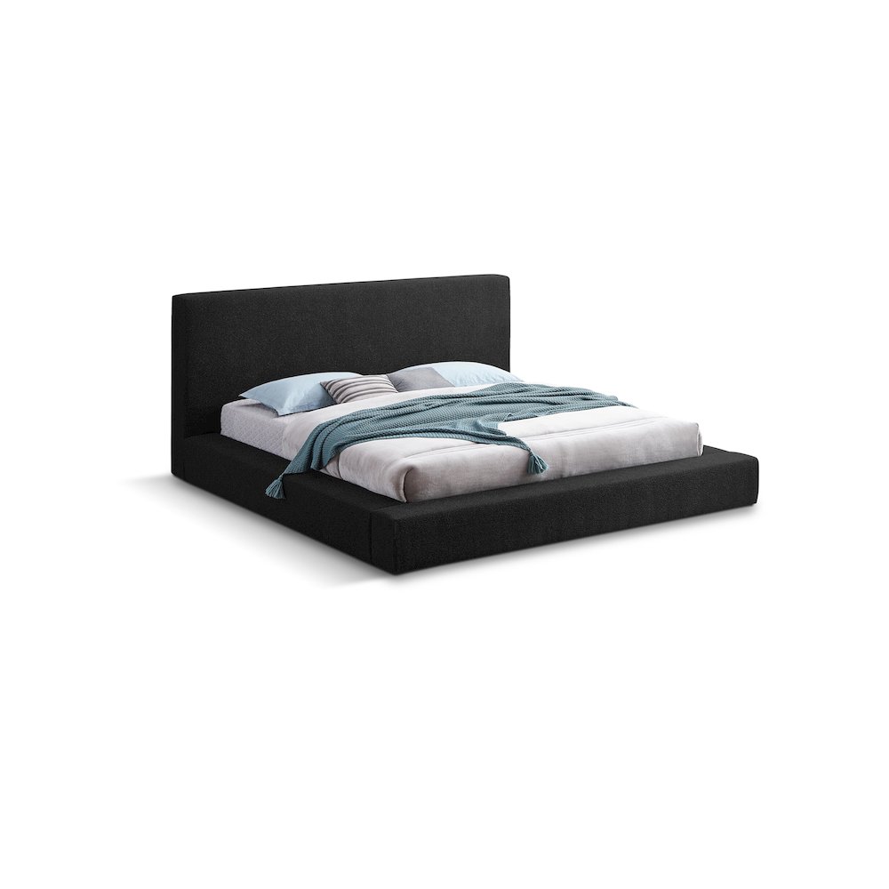 Terra Black Boucle Fabric Queen Bed. Picture 1