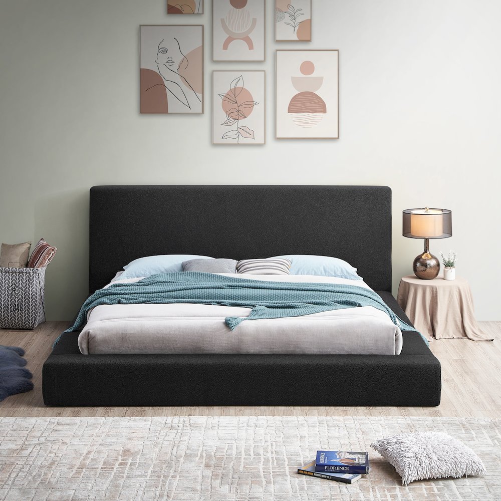Terra Black Boucle Fabric Queen Bed. Picture 3
