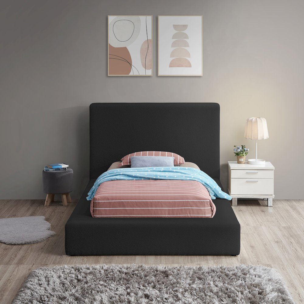 Terra Black Boucle Fabric Twin Bed. Picture 3