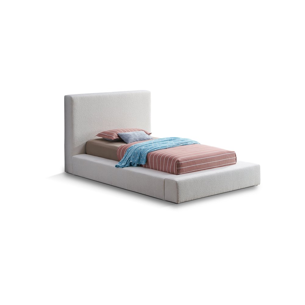 Terra Cream Boucle Fabric Twin Bed. Picture 1