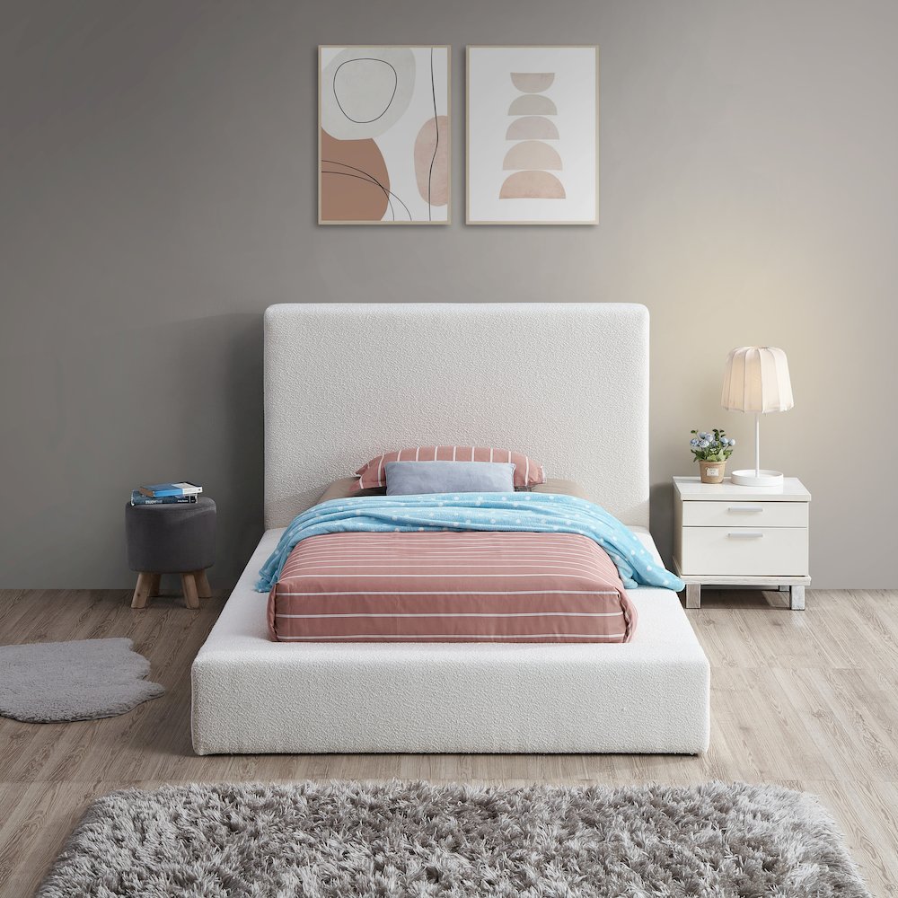 Terra Cream Boucle Fabric Twin Bed. Picture 3