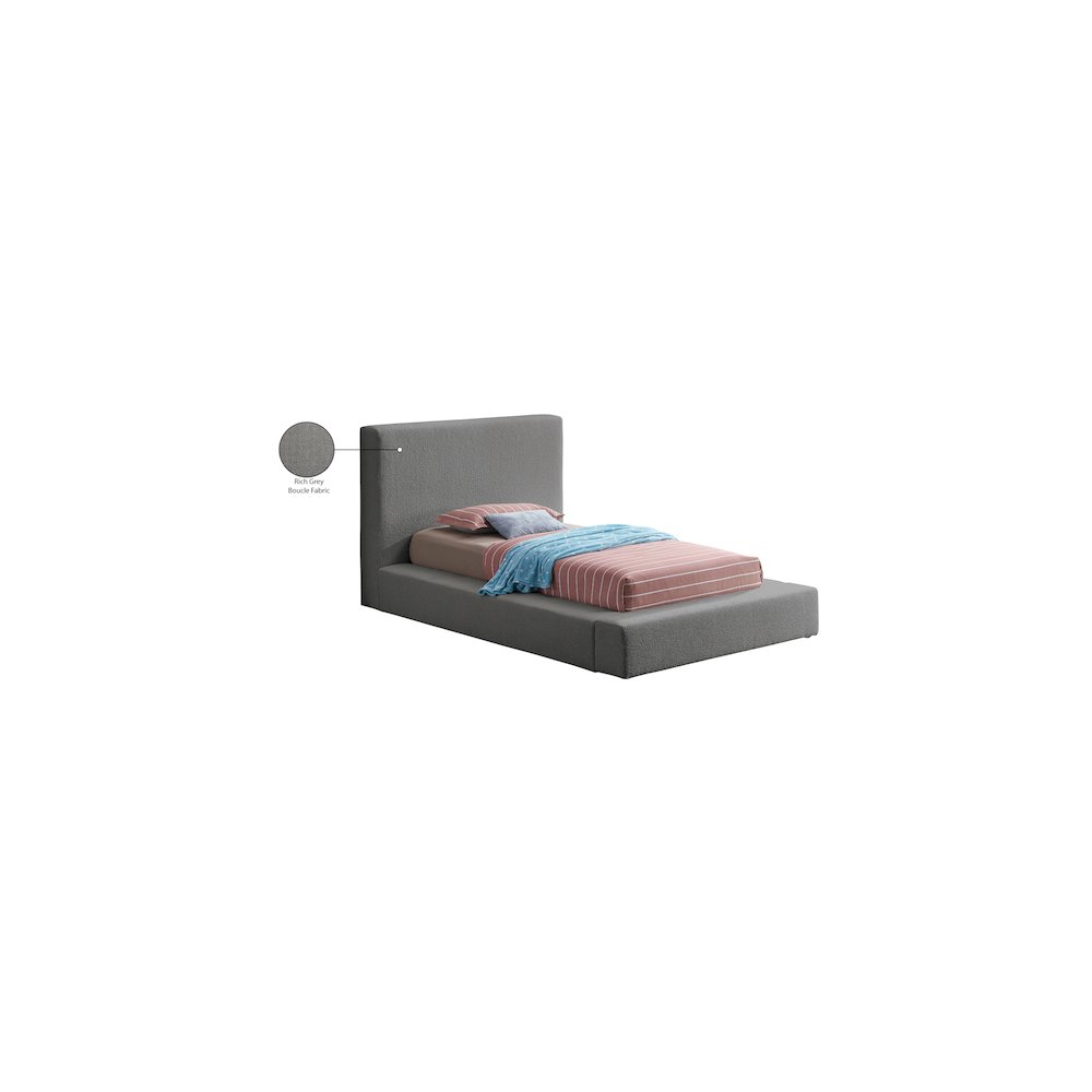 Terra Grey Boucle Fabric Twin Bed. Picture 8