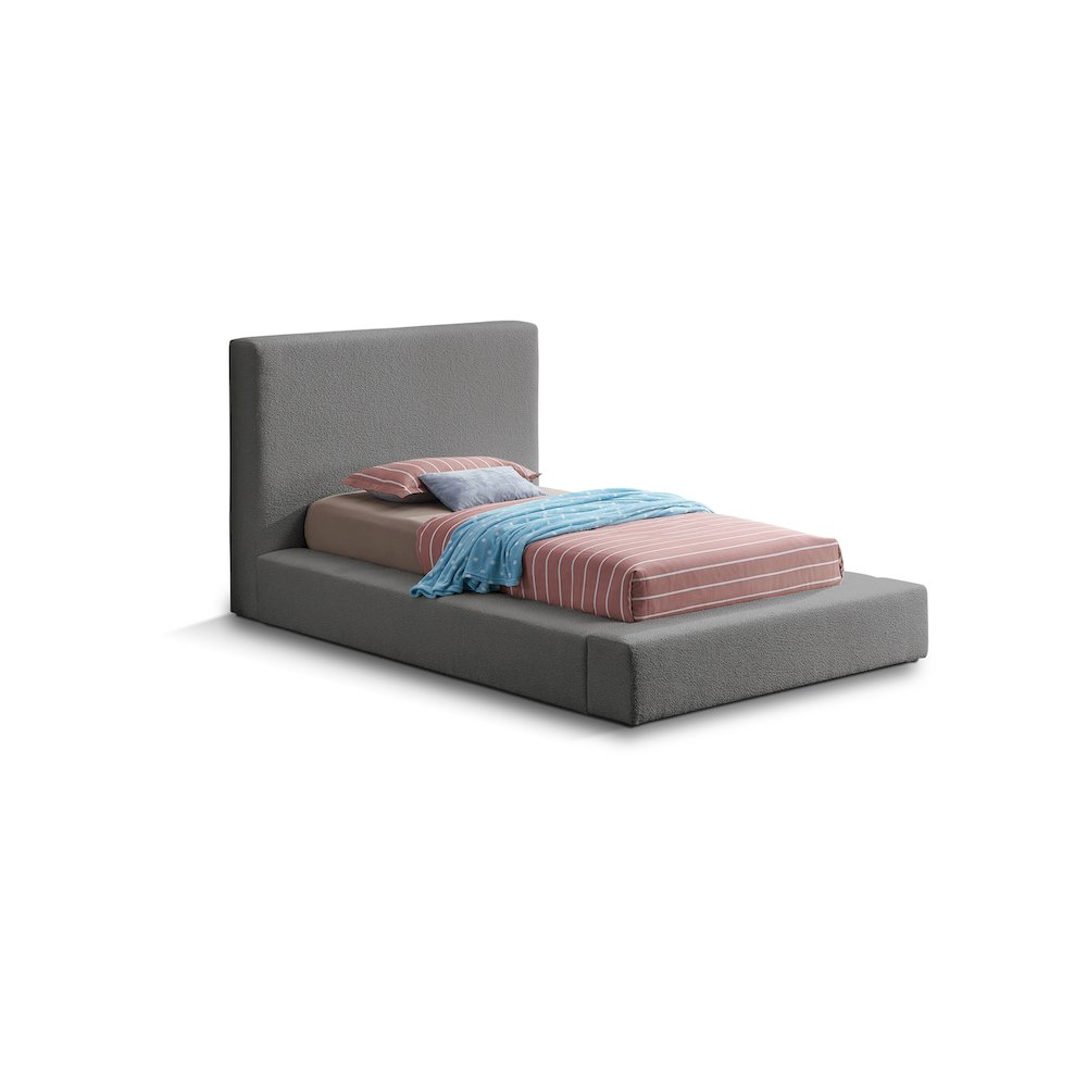 Terra Grey Boucle Fabric Twin Bed. Picture 1