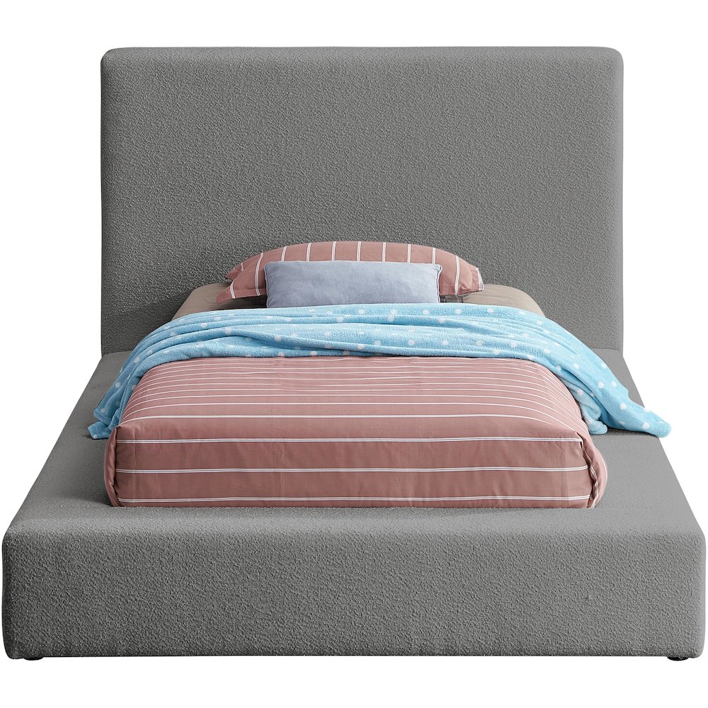 Terra Grey Boucle Fabric Twin Bed. Picture 2