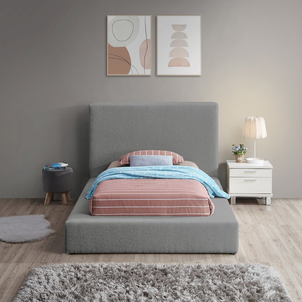 Terra Grey Boucle Fabric Twin Bed. Picture 3